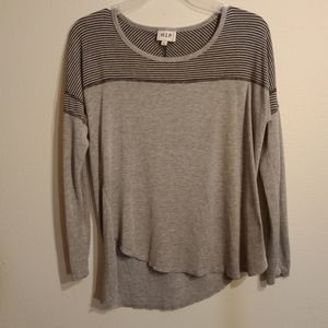 H.I.P. gray and black striped long sleeve shirt with uneven hem size medium